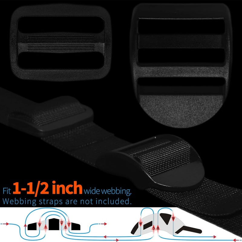 LASIGHT 4 Pack Slider Ladder Lock Buckle and Tri-glide Slide for 3/4", 1", 1-1/4", 1-1/2", 2" Webbing Strap - Image 2